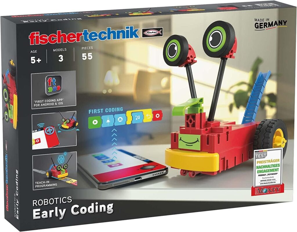 fischertechnik 559889 ROBOTICS Early Coding, Kit for Children from 5 Years, Experiment Box for 3 Robot Models, for Building  Programming, with Motors  Sensors, ‎32 x 80 x 20 cm