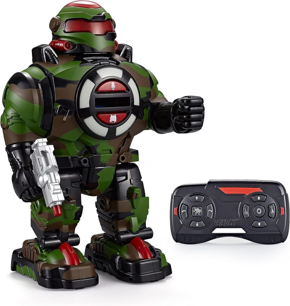 Think Gizmos Robot Toys for Kids RoboShooter - Remote Control Robot Toy with Voice Recording, Fast Fire Foam Discs, Plays Music and Dance. (Camo Green)