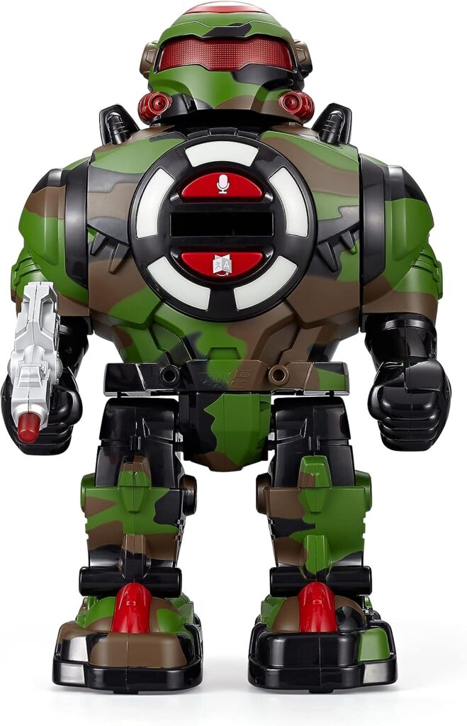 Think Gizmos Robot Toys for Kids RoboShooter - Remote Control Robot Toy with Voice Recording, Fast Fire Foam Discs, Plays Music and Dance. (Camo Green)